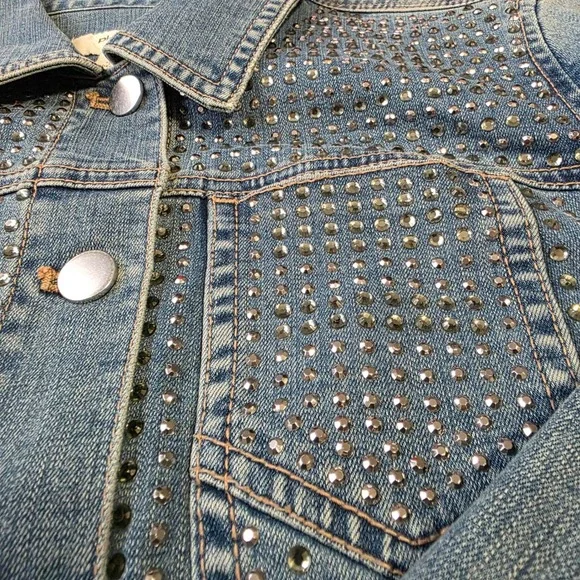 PLATINUM CHICOS Womens light washDenim Jacket Rhinestones Size 1 (8)/(M) - Picture 8 of 11